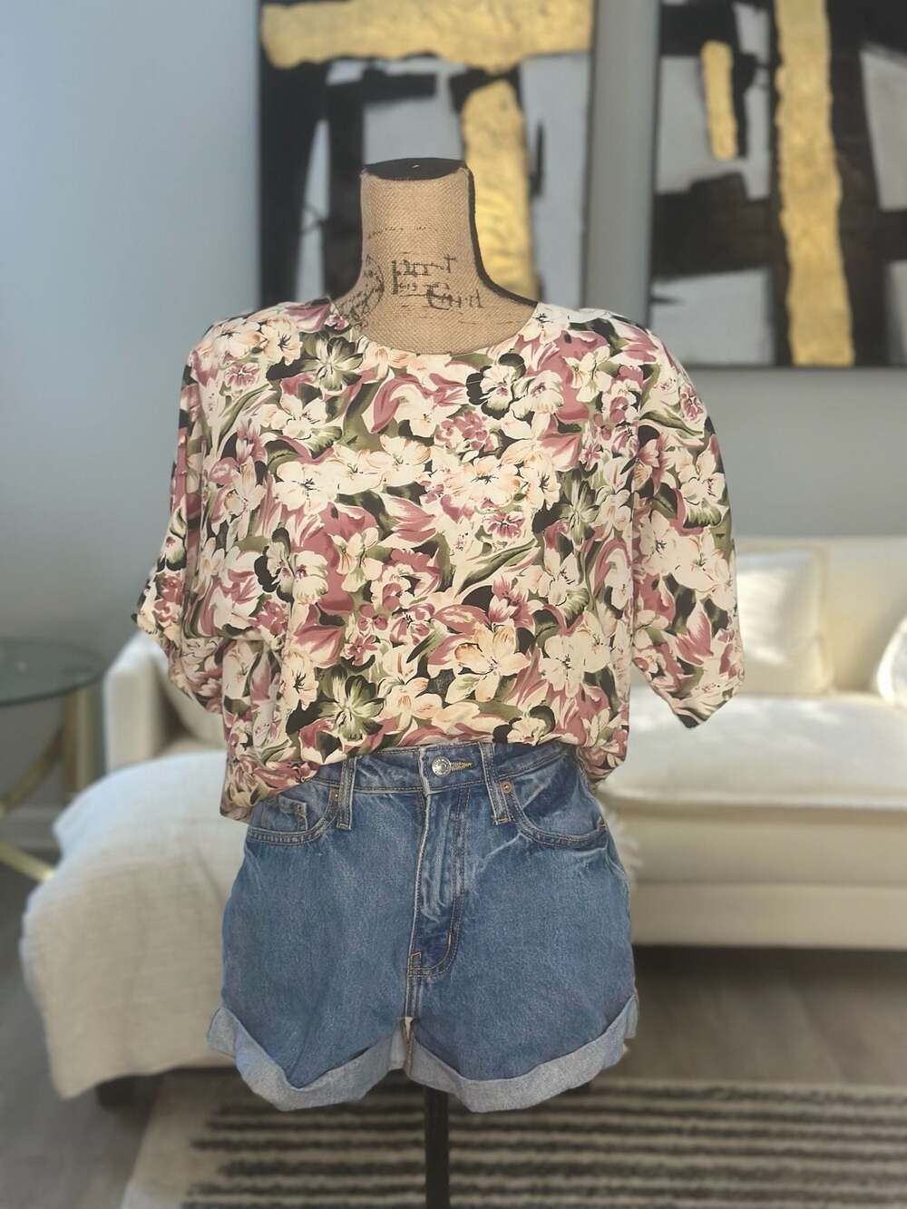 Che Studio Vintage Floral Short Sleeve Blouse Size L